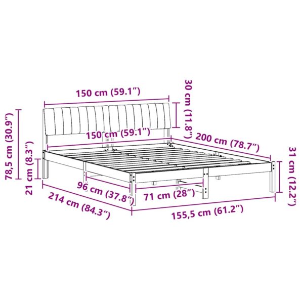 vidaXL Rám postele Hnedá a čierna 150 x 200 cm Borovicový masív – Obrázok 11