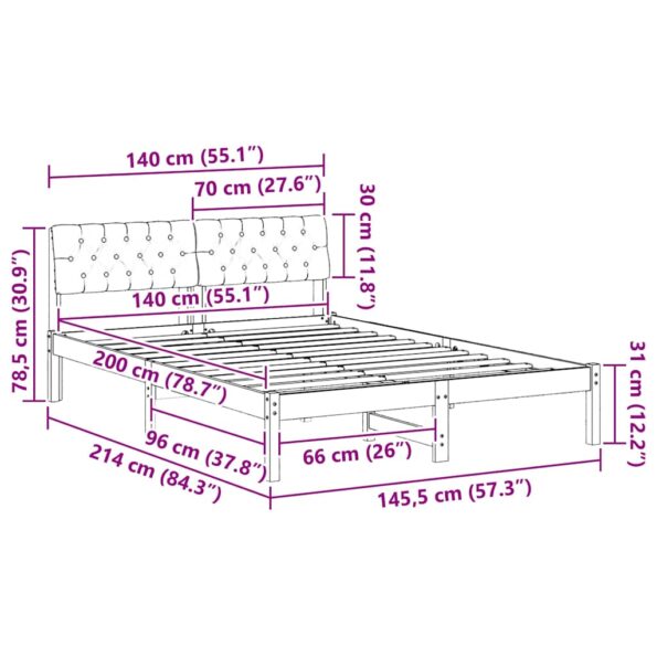 vidaXL Rám postele Hnedá a čierna 140 x 200 cm Borovicový masív – Obrázok 11
