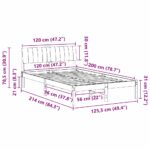 vidaXL Rám postele Hnedá a čierna 120 x 200 cm Borovicový masív – Obrázok 11