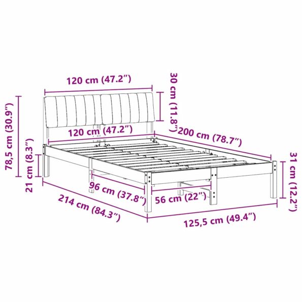 vidaXL Rám postele Hnedá a taupe 120 x 200 cm Borovicový masív – Obrázok 11