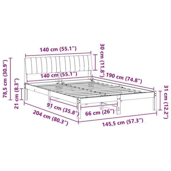 vidaXL Rám postele Hnedá a čierna 140 x 190 cm Borovicový masív – Obrázok 11