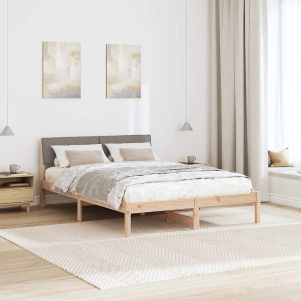vidaXL Rám postele Hnedá a taupe 140 x 190 cm Borovicový masív – Obrázok 4