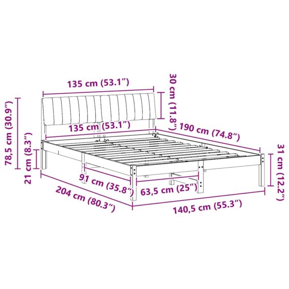 vidaXL Rám postele hnedá a tmavosivá 135 x 190 cm Borovicový masív – Obrázok 11