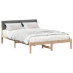 vidaXL Rám postele hnedá a tmavosivá 135 x 190 cm Borovicový masív – Obrázok 3