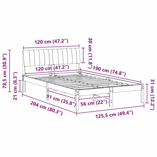 vidaXL Rám postele Hnedá a čierna 120 x 190 cm Borovicový masív – Obrázok 11