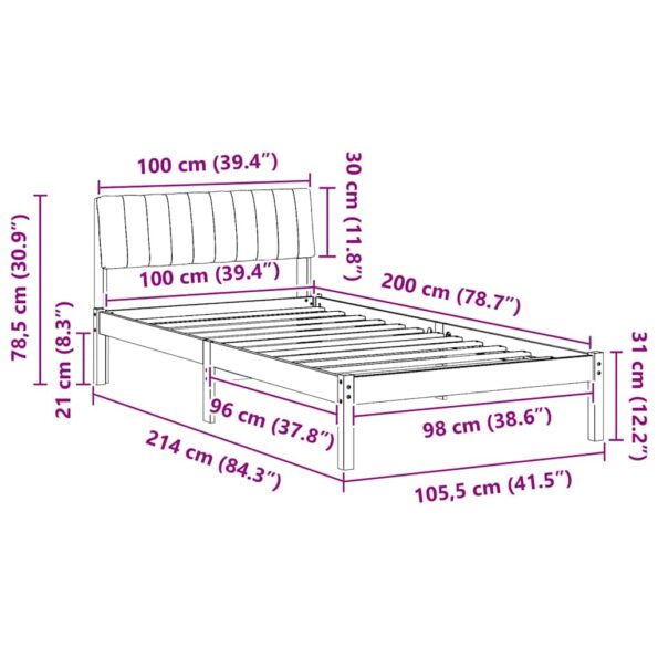 vidaXL Rám postele Hnedá a svetlo šedá 100 x 200 cm Borovicový masív – Obrázok 11