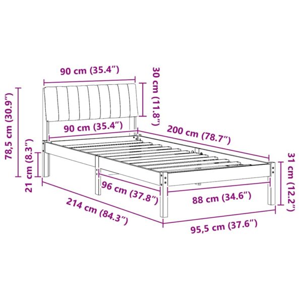 vidaXL Rám postele Hnedá a taupe 90 x 200 cm Borovicový masív – Obrázok 11