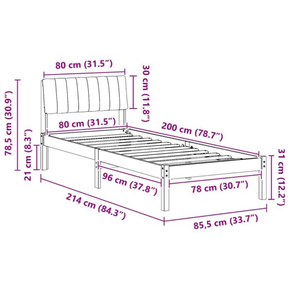 vidaXL Rám postele Hnedá a taupe 80 x 200 cm Borovicový masív – Obrázok 11