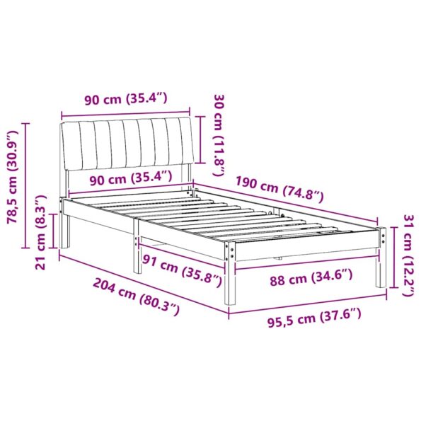 vidaXL Rám postele Hnedá a čierna 90 x 190 cm Borovicový masív – Obrázok 11