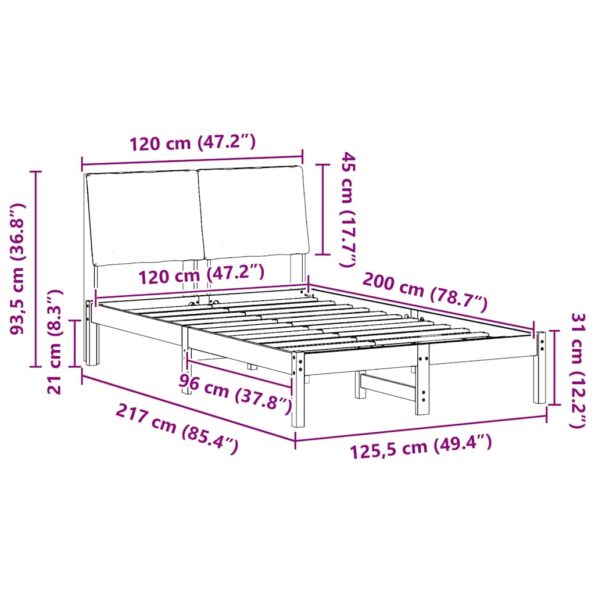 vidaXL Rám postele Hnedá a čierna 120 x 200 cm Borovicový masív – Obrázok 11