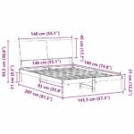 vidaXL Rám postele Hnedá a taupe 140 x 190 cm Borovicový masív – Obrázok 11