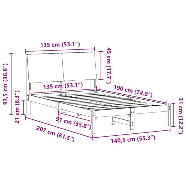 vidaXL Rám postele Hnedá a taupe 135 x 190 cm Borovicový masív – Obrázok 11
