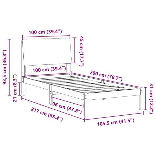 vidaXL Rám postele Hnedá a taupe 100 x 200 cm Borovicový masív – Obrázok 11