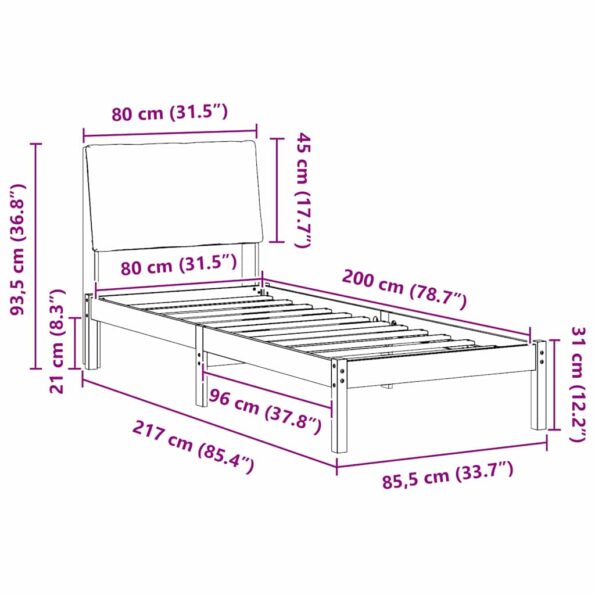 vidaXL Rám postele hnedá a tmavosivá 80 x 200 cm Borovicový masív – Obrázok 11