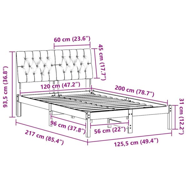 vidaXL Rám postele s čalúneným čelom Biela 120 x 200 cm – Obrázok 11