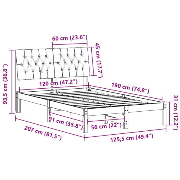 vidaXL Rám postele s čalúneným čelom Biela 120 x 190 cm – Obrázok 11