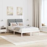 vidaXL Rám postele s čalúneným čelom Biela 120 x 190 cm – Obrázok 4