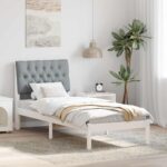 vidaXL Rám postele s čalúneným čelom s čelnou doskou Biela 75 x 190 cm