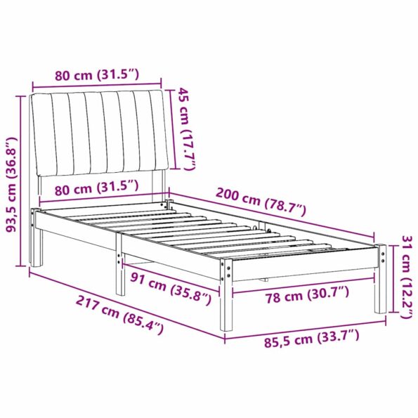 vidaXL Rám postele s čelnou doskou Hnedá 80 x 200 cm látka – Obrázok 11