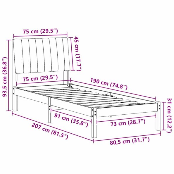 vidaXL Rám postele s čelnou doskou Hnedá 75 x 190 cm látka – Obrázok 11