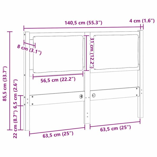 vidaXL Zadné čelo Iný Hnedá 135 cm Borovicový masív – Obrázok 11
