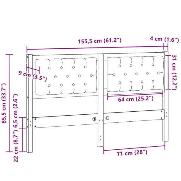 vidaXL Zadné čelo Iný Hnedá a čierna 150 cm Borovicový masív – Obrázok 11
