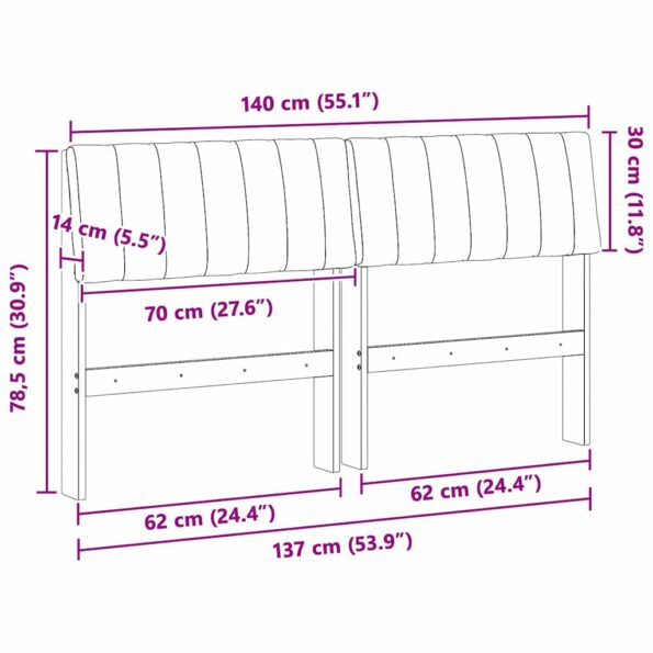 vidaXL Čalúnené čelo postele Čierna 140 cm Masívne borovicové drevo – Obrázok 11