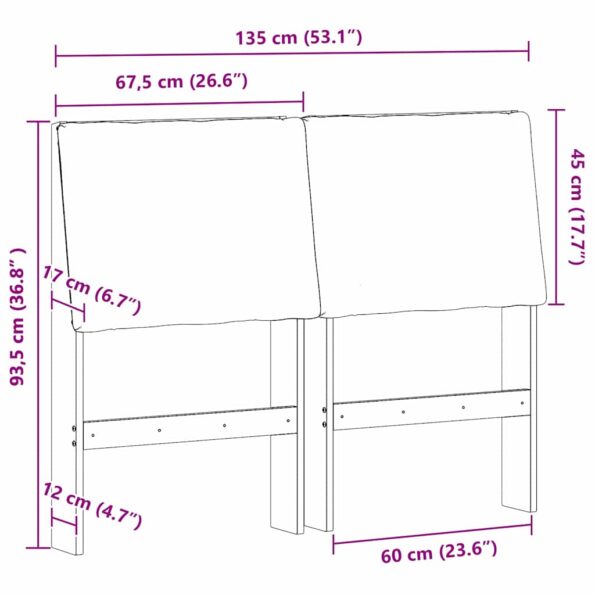 vidaXL Čalúnené čelo postele Sivohnedá 135 cm Masívne borovicové drevo – Obrázok 11