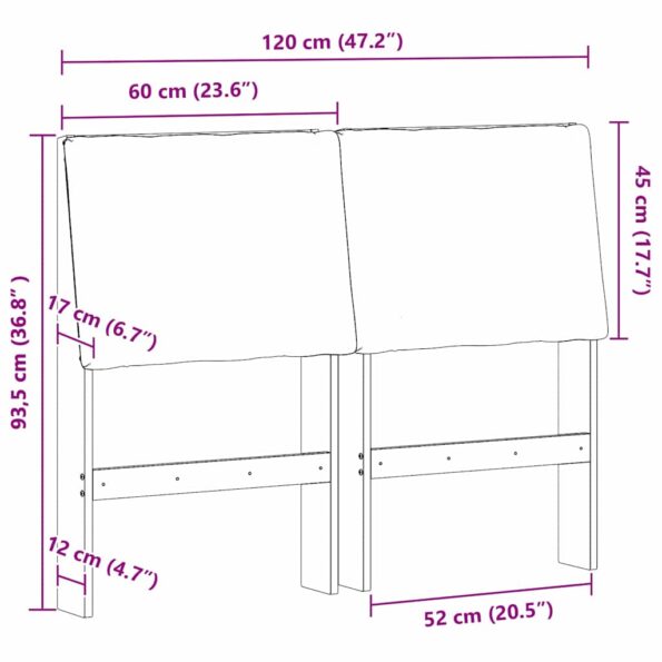 vidaXL Čalúnené čelo postele Sivohnedá 120 cm Masívne borovicové drevo – Obrázok 11
