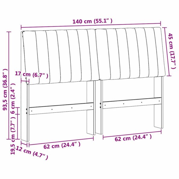 vidaXL Čalúnené čelo postele Sivohnedá 140 cm Masívne borovicové drevo – Obrázok 11