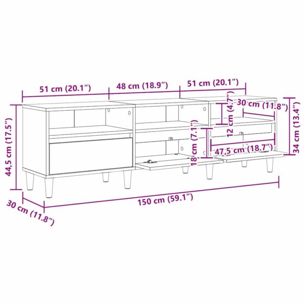 vidaXL TV skrinka Čierny dub 150 x 30 x 45 cm Kompozitné drevo – Obrázok 12