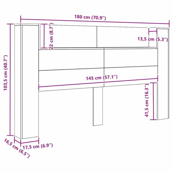 vidaXL Čelo postele skrinka Staré drevo 180 x 17 x 104.5 cm – Obrázok 10