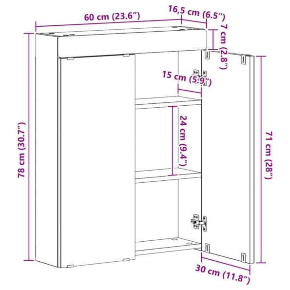 vidaXL Kúpeľňová zrkadlová skrinka TULUM Biela 60 x 16,5 x 78 cm – Obrázok 13