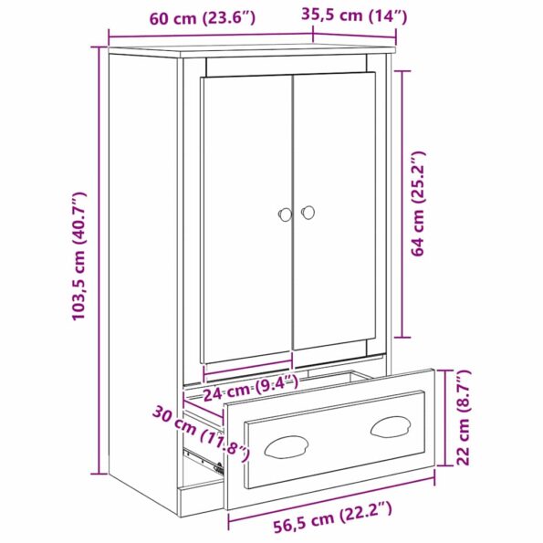 vidaXL Highboard Čierny dub 60 x 35,5 x 103,5 cm Kompozitné drevo – Obrázok 11
