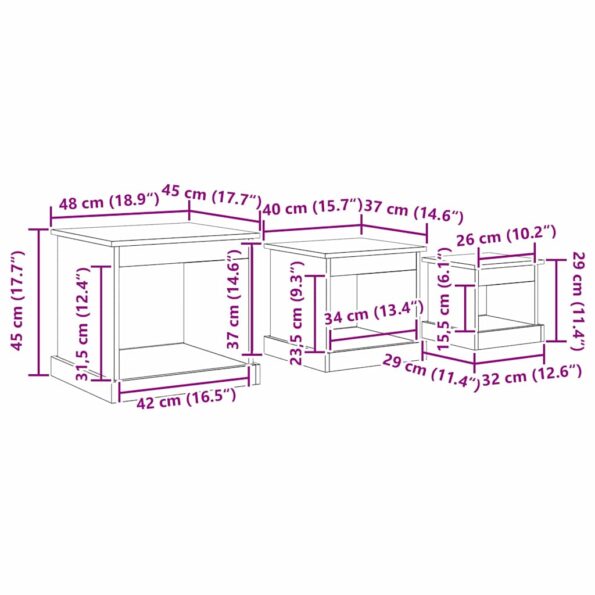 vidaXL Konferenčný stolík 3 pcs Staré drevo Kompozitné drevo – Obrázok 10