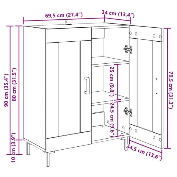 vidaXL Servírovacia skriňa Staré drevo 69,5 x 34 x 90 cm – Obrázok 13