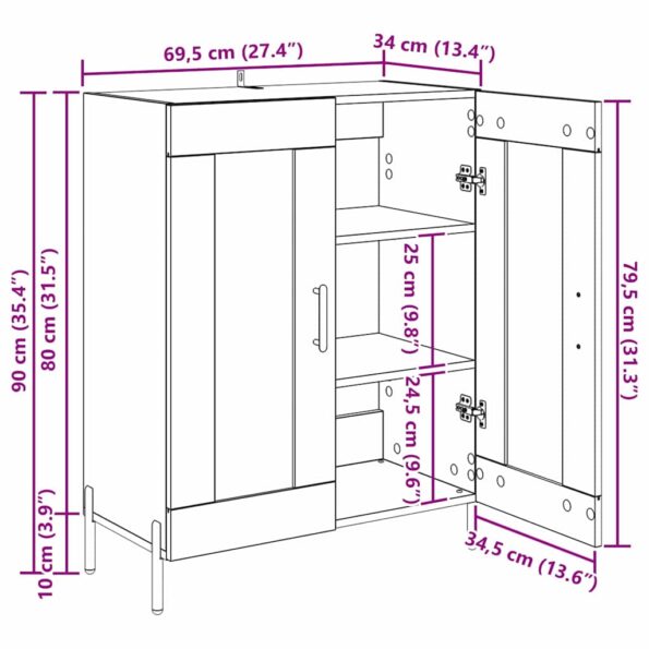 vidaXL Servírovacia skriňa Staré drevo 69,5 x 34 x 90 cm – Obrázok 13