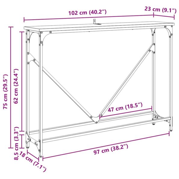 vidaXL Konzolový stôl dub artisan 102 x 22.5 x 75 cm Kompozitné drevo – Obrázok 11