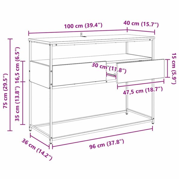 vidaXL Konzolový stôl so zásuvkou Čierny dub 100 x 40 x 75 cm – Obrázok 13