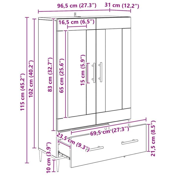 vidaXL Highboard so zásuvkou Remeselný dub 69,5 x 31 x 115 cm – Obrázok 11