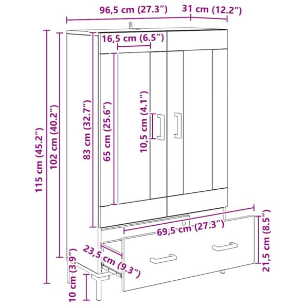 vidaXL Highboard Čierny dub 69,5 x 31 x 115 cm Kompozitné drevo – Obrázok 11
