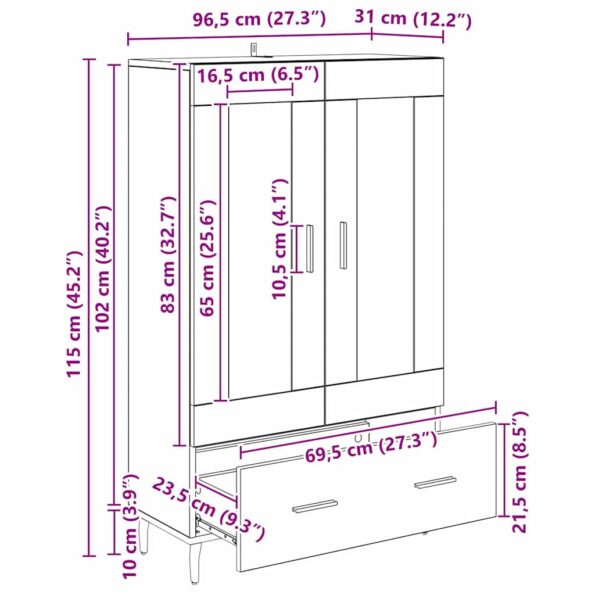 vidaXL Highboard Remeselný dub 69,5 x 31 x 115 cm Kompozitné drevo – Obrázok 11