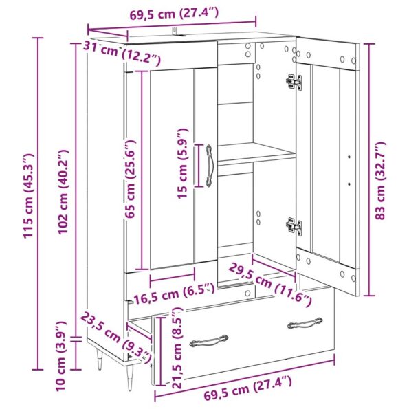 vidaXL Highboard Čierny dub 69,5 x 31 x 115 cm Kompozitné drevo – Obrázok 11