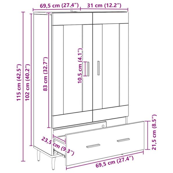 vidaXL Highboard Staré drevo 69,5 x 31 x 115 cm Kompozitné drevo – Obrázok 11