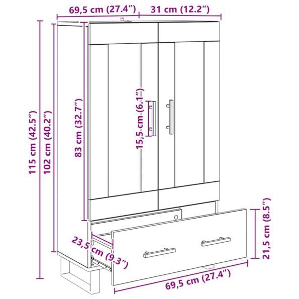 vidaXL Highboard Staré drevo 69,5 x 31 x 115 cm Kompozitné drevo – Obrázok 11