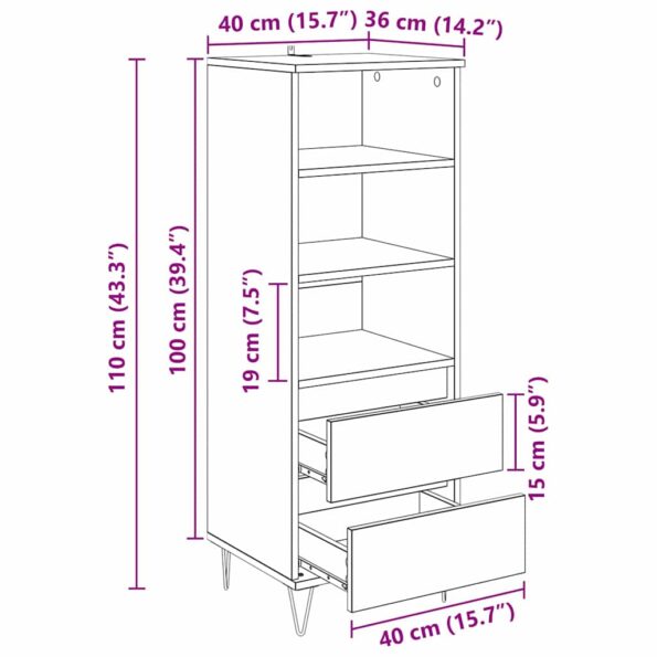 vidaXL Highboard Staré drevo 40 x 36 x 110 cm Kompozitné drevo – Obrázok 11
