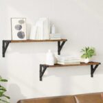 vidaXL Stenné police s poličkou 2 pcs Staré drevo 60 x 15 x 15,5 cm
