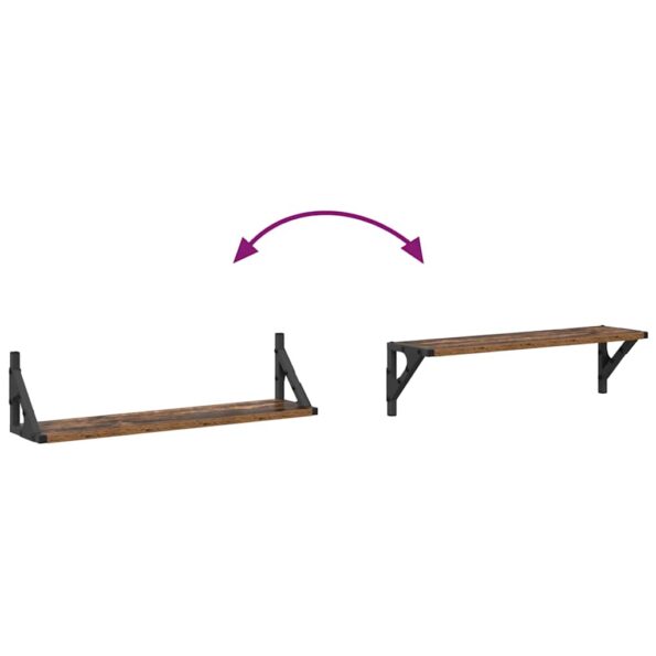 vidaXL Stenné police s poličkou 2 pcs Staré drevo 60 x 15 x 15,5 cm – Obrázok 10