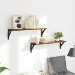 vidaXL Stenné police s poličkou 2 pcs Staré drevo 60 x 15 x 15,5 cm – Obrázok 4