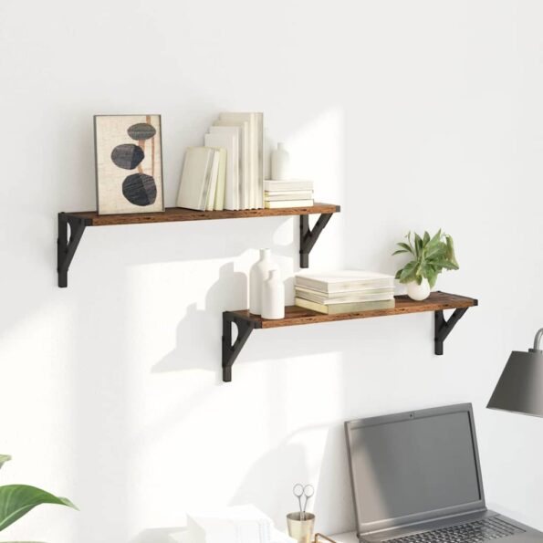 vidaXL Stenné police s poličkou 2 pcs Staré drevo 60 x 15 x 15,5 cm – Obrázok 4